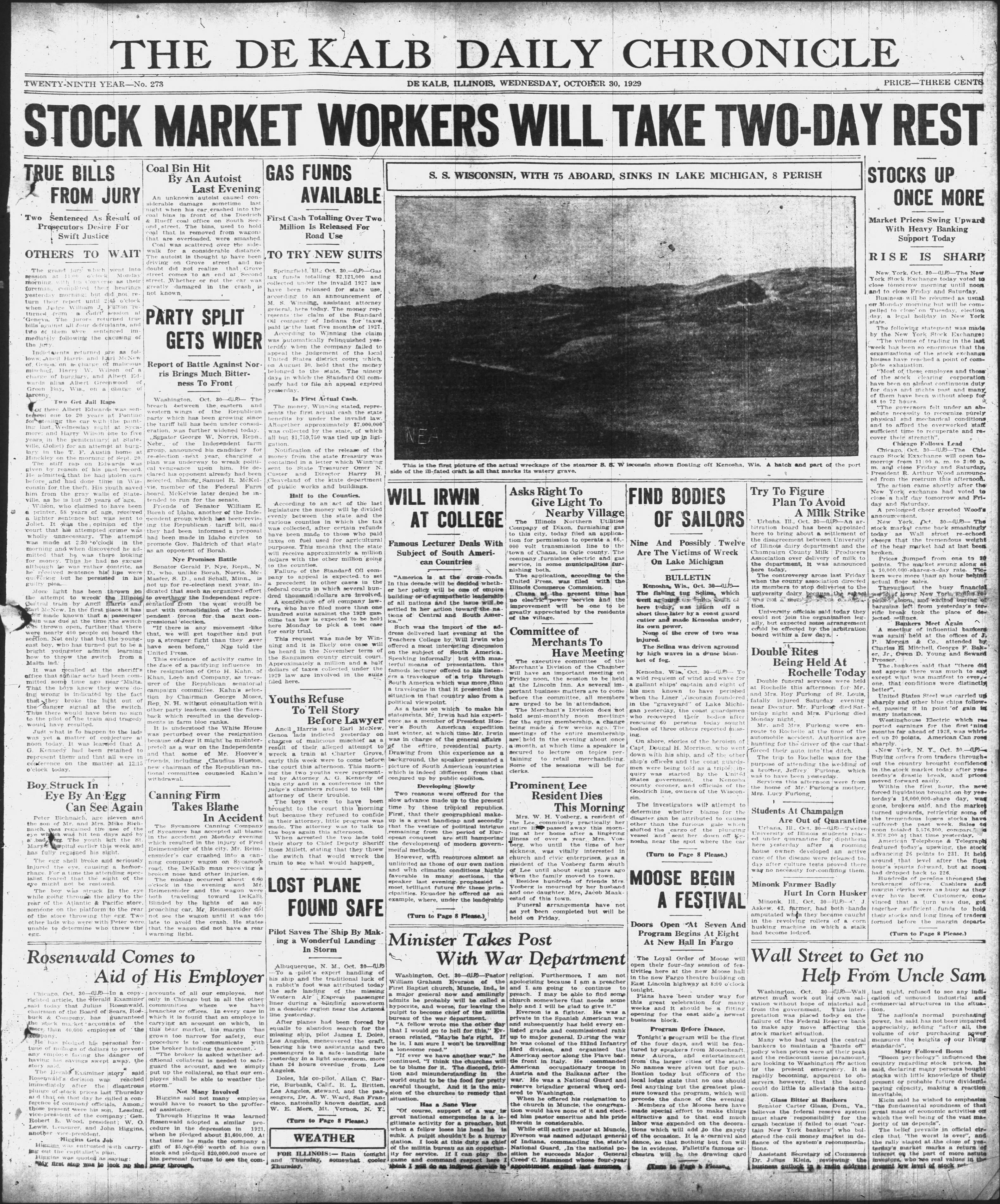 Historical covers for Oct. 30: Stock Market workers will take two-day rest — La Grange Schools news